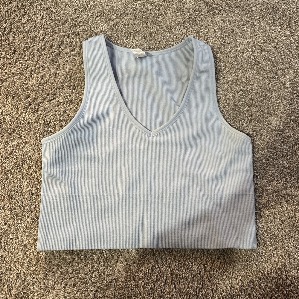 90 Degree By Reflex Sky Blue Ribbed Tank Top